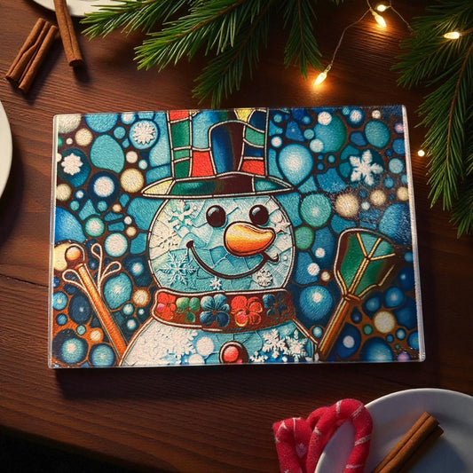 Stained Glass Snowman Cutting Board