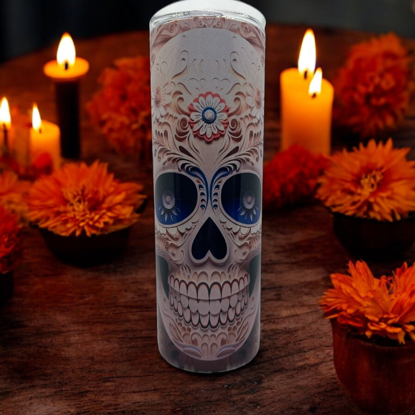 Carved Sugar Skull Tumbler